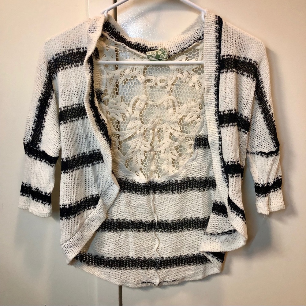 Black white strip lace back sweater top